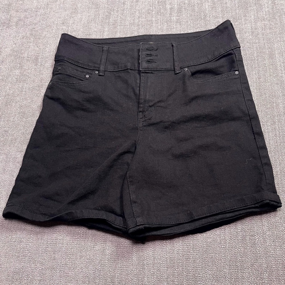 Rachel Roy Black Denim Shorts Women 8/29 Stretch Cuffed Hem Boyfriend Casual